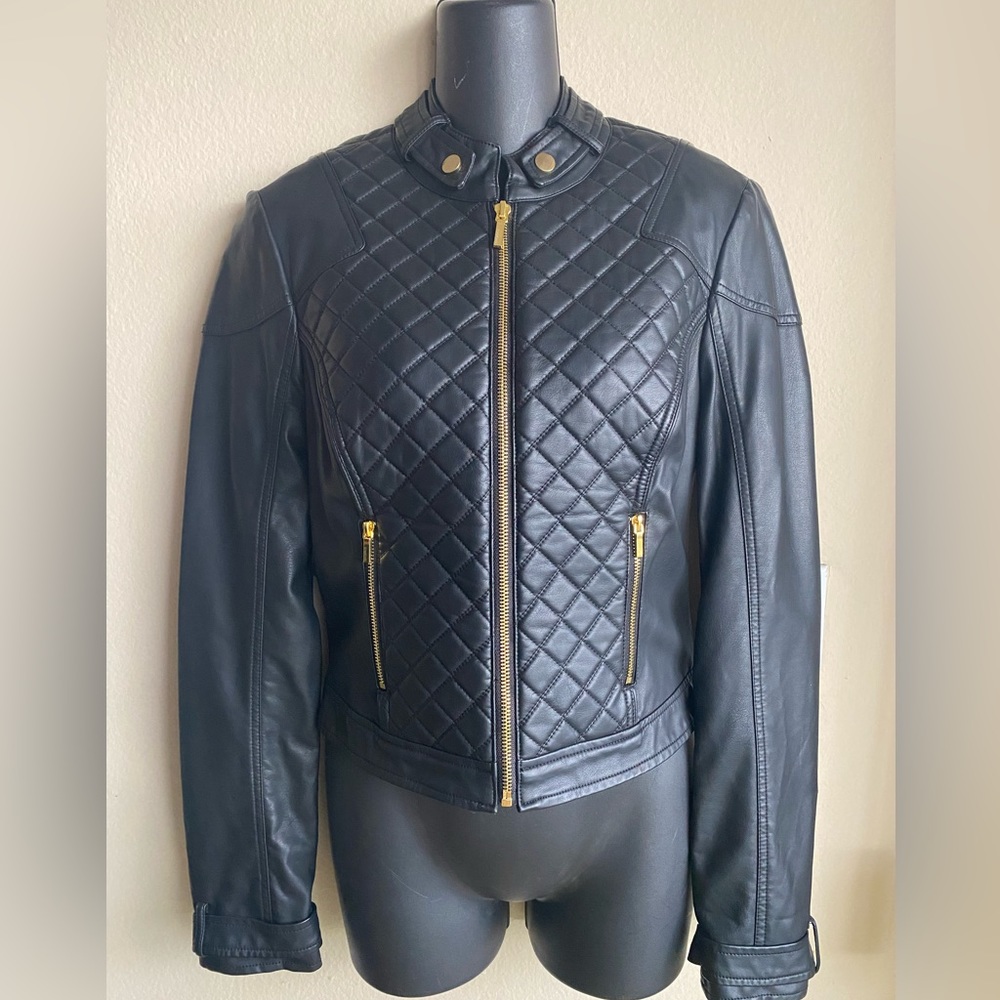 Bebe Leather Jacket with front zip new w/tags Size small